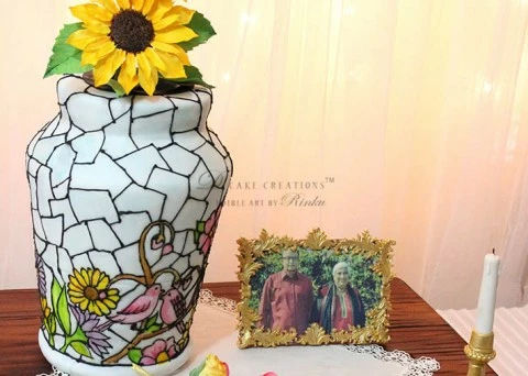 Stained Glass Flower Vase Cake