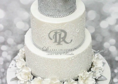 White & Silver Engagement Cake