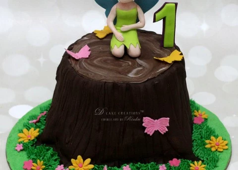 Tree Trunk Cake with Tinker Bell